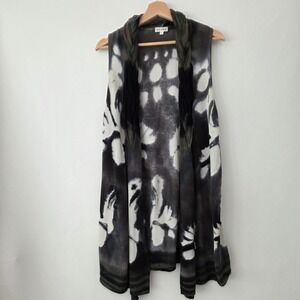 Adore Longline Vest Grey‎ Green Tie Dye Knit Open Front Cardigan Womens Large